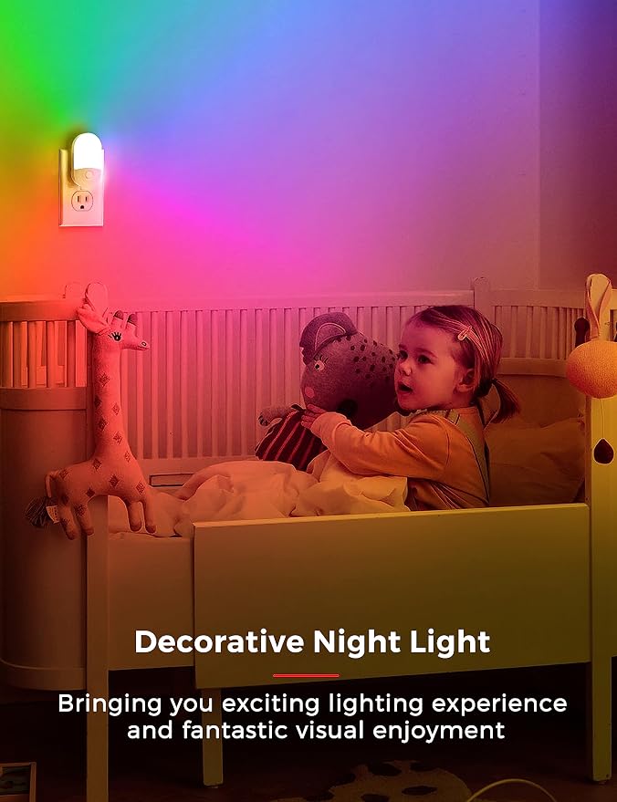 L LOHAS LED Night Light for Kids [2 Pack], 8-Color Changing Night Lights Plug into Wall, RGB LED Nightlights, Nightlight with Light Sensor, Cute Night Light for Bathroom Decor, Children Room,Gift