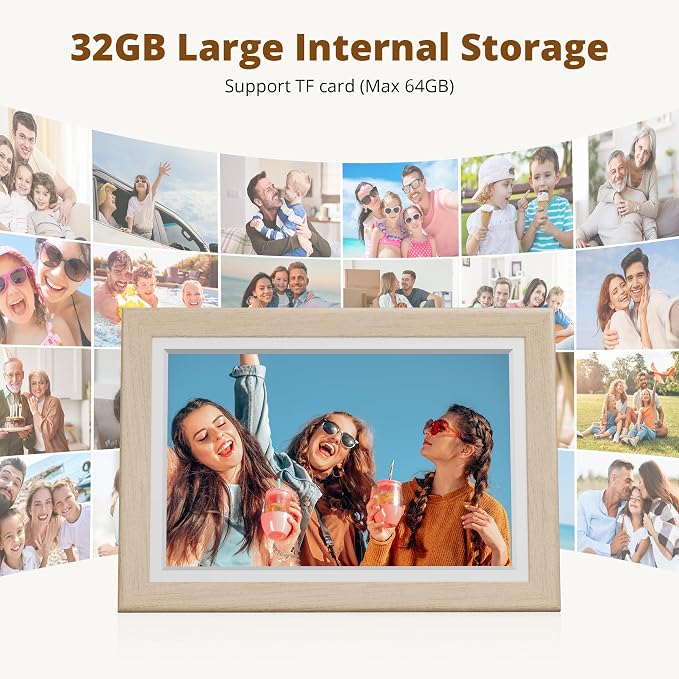 Dragon Touch Digital Picture Frame WiFi 10 inch IPS Touch Screen Digital Photo Frame Display, 32GB Storage, Auto-Rotate, Share Photos via App, Email, Cloud, Classic 10 Brown