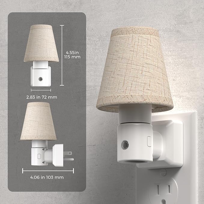 L LOHAS LED Night Lights Plug into Wall, Plug in Night Light Dimmable, Soft Warm Nightlight with Light Sensor, Rotatable Base, Vintage Linen Fabric Nightlights Plug in Wall for Bathroom Kitchen 2Pack