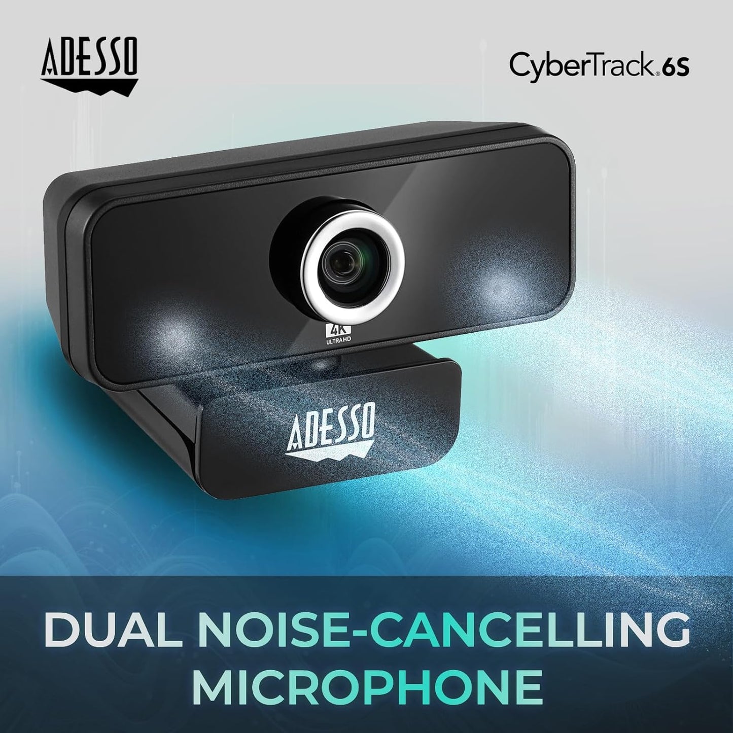Adesso 4K HDR Ultra HD USB Webcam CyberTrack 6S Camera for PC Laptop Adjustable Angle Field of View Built-in Noise Cancellation Microphone