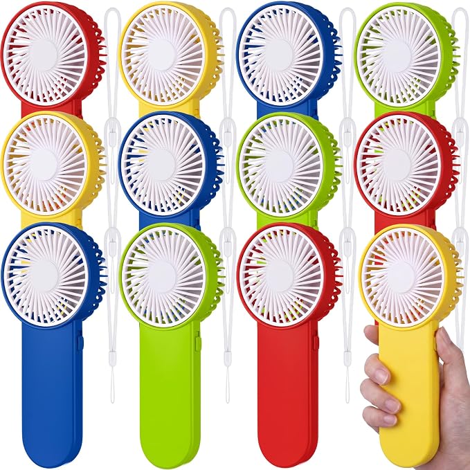 Sumind 12 Pcs Small Personal Portable Fan Mini Handheld Bulk 1 Speed Electric Cute Battery Powered for Neck Lash Makeup Women Men Travel Camping Indoor Outdoor Summer (Red,Green,Yellow,Blue)