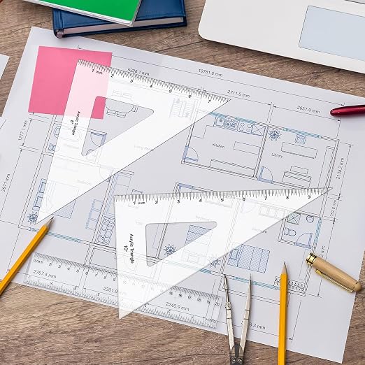 Coopay 2 Pack Triangle Ruler, 30/60 & 45/90, Clear Acrylic, Inking Edge | Drafting Triangle, 10 inch 30/60, 8 inch 45/90 Degree, Technical Drawing Tools, Design, Architect and Engineering, Student