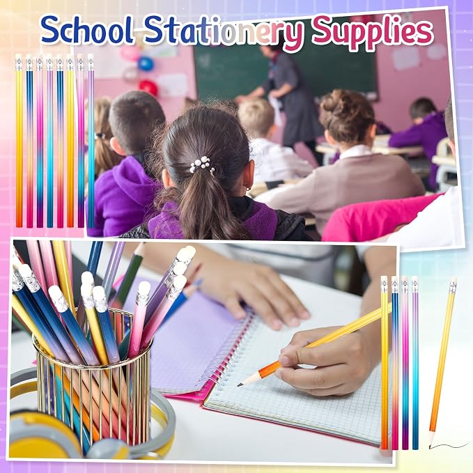 Teling 48 Pcs Mlp Pencils Theme Party Favors Fun Pencils in Bulk with Eraser Wooden Number 2 Graphite for Students Back to School Gifts Classroom Birthday Supplies