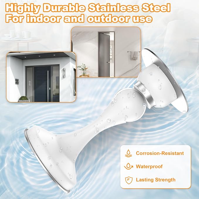 Crosize Magnetic Door Stoppers 2 Pack, Stainless Steel Door Stops for Wall and Floor Mounting, Door Holder Keep Door Open, No Drilling Door Stop with Adhesive Tapes, White