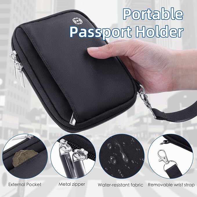 WALNEW Passport Holder for Travel, RFID Blocking Travel Walle Essentials | Travel Document Holder, Passports Wallet Pouch with Card Slots Zipper Pocket for Women Men