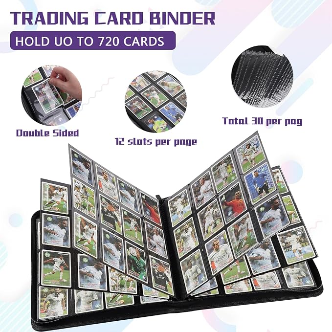 12 Pocket Card Binder,720 Pocket Trading Card Binder，Side Loading Collectible Card Albums for MTG, for TCG Football, Sports, Game Cards Purple