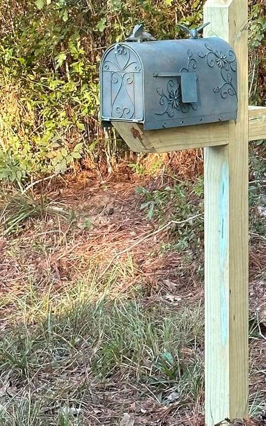 Heavy Duty Galvanized Steel Mailbox Post, Rural Mail Box Postal Storage Box with Bird Decoration (Vintage Green)