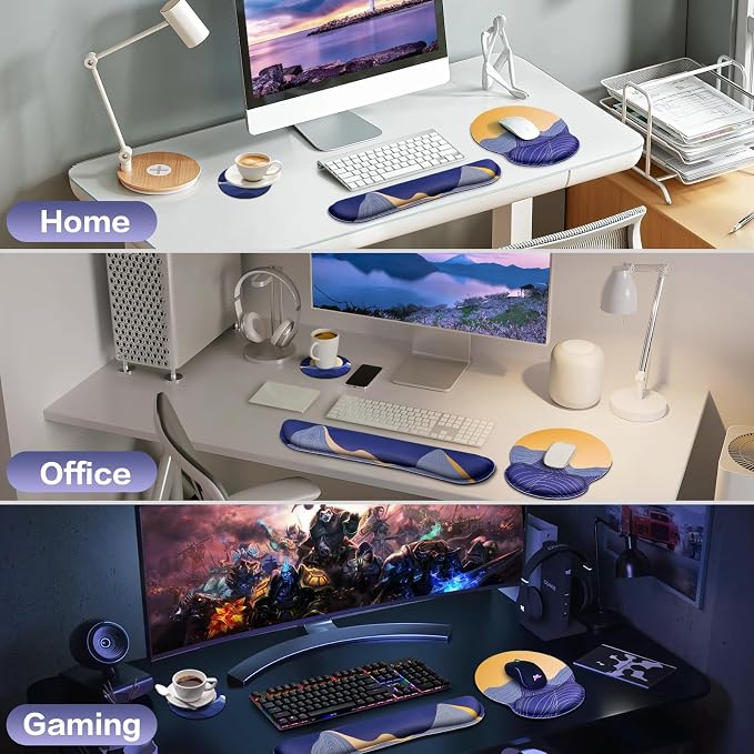 Ergonomic Keyboard Wrist Rest, Mouse Pad with Wrist Rest Anime | Cat Gaming Mousepad with Wrist Support, Memory Foam Wrist Rest Set for Computer Keyboard, Funny Cute Office Desk Accessories
