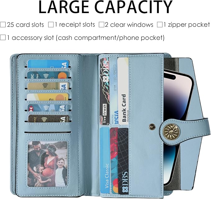 Travelambo Women's Wallet RFID Blocking Trifold Clutch Large Capacity Credit Card Holder Travel Purse
