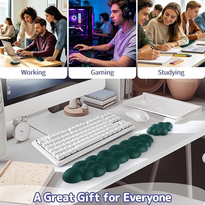 Cloud Wrist Rest Keyboard, Cloud Keyboard Wrist Pad Set with PU Leather Memory Foam, Cute Arm Rest for Palm Support, PC/Gaming Desk Accessories/Office Setup/Computer Hand Cushion - Dark Green