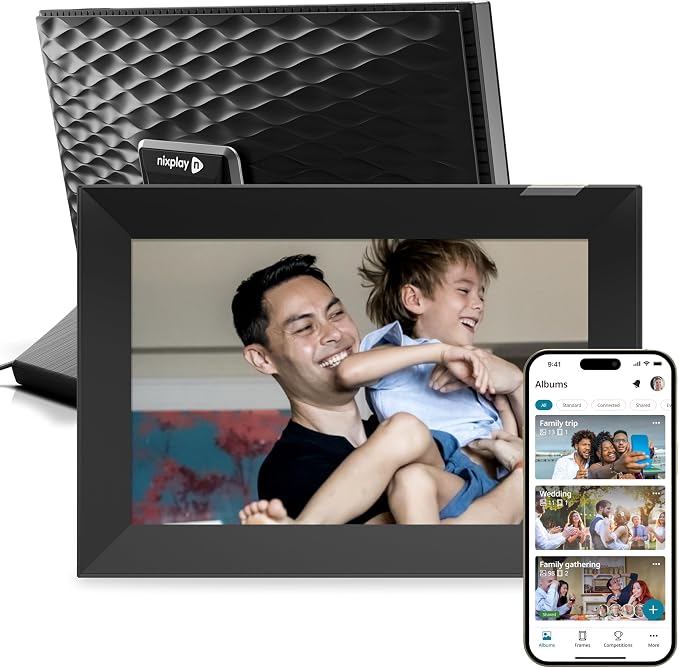 Nixplay Digital Touch Screen Picture Frame with WiFi - 10.1” Photo Frame, Connecting Families & Friends (Black/Silver)