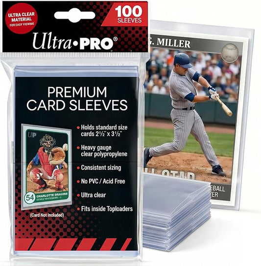 Ultra Pro - Premium Clear 100ct. Card Sleeves to Protect Sports Cards, Baseball / Football Cards, and Collectible Cards, Standard Size