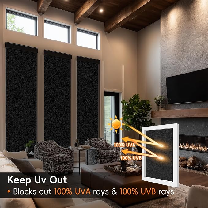 Blackout Window Privacy Film, Removable Window Cover Static Cling, Darkening Light Heat Blocking, Window Tint for Home Garage Bedroom Day Sleep, Black 35.4 Inch * 157.4 Inch