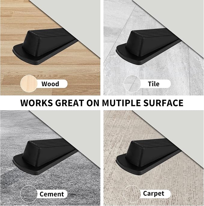 Door Stoppers, 2 Pack Premium Rubber Door Stoppers for Bottom of Door Security Rubber, Door Stopper Wedge for Carpet Heavy Duty Door