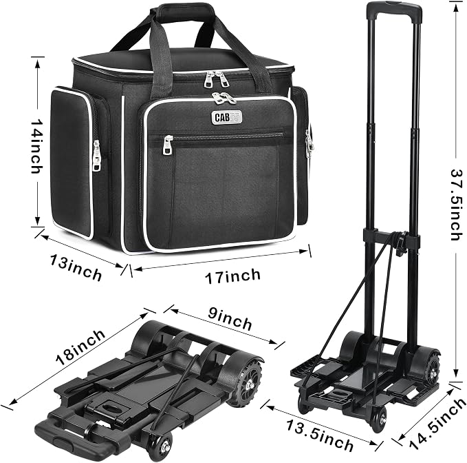 CAB55 Rolling Craft Bag, Tote Bag with Wheels for Women, Rolling Teacher Bag with Removable Folding Hand Truck (Black)