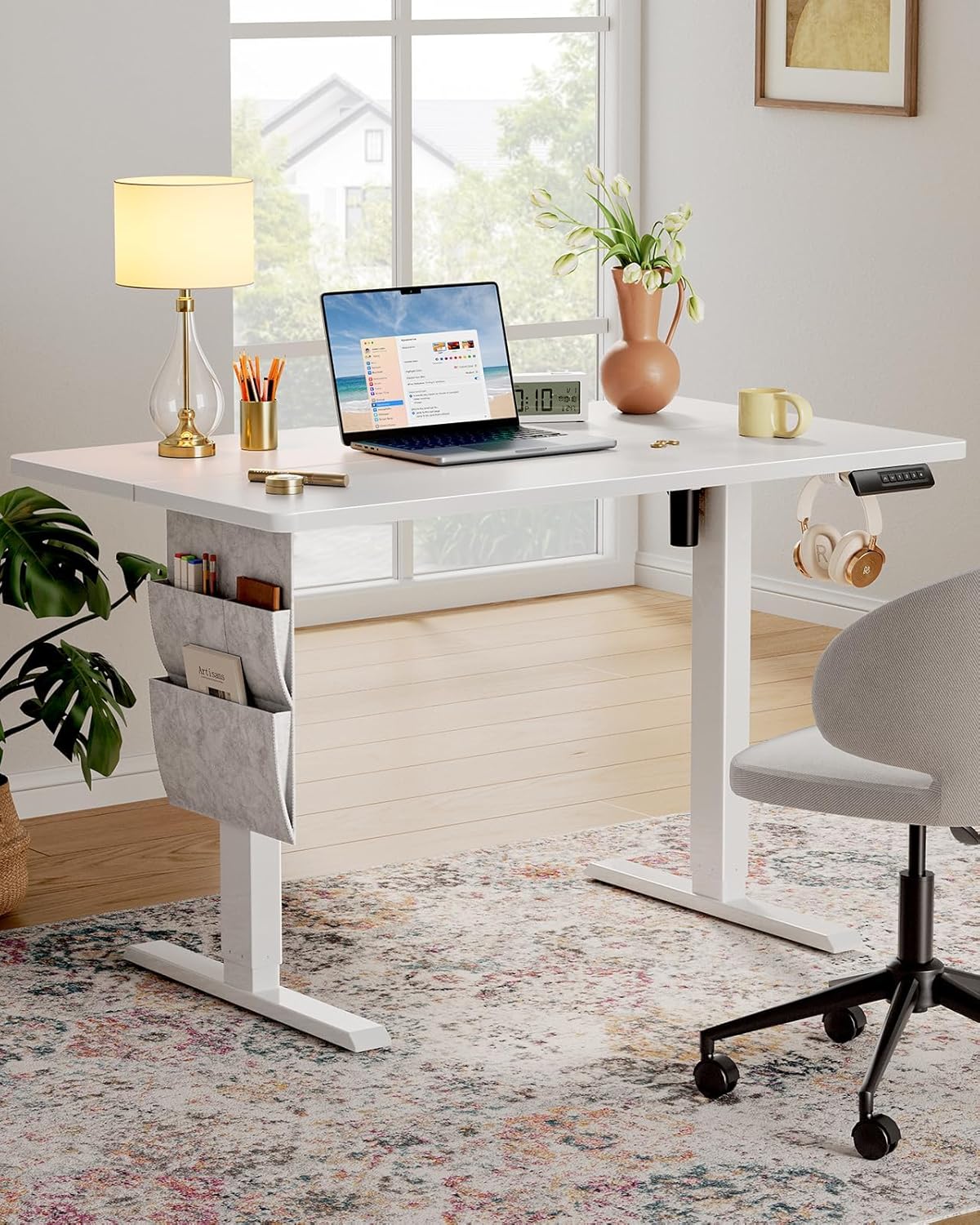 Marsail 55x28 Electric Standing Desk - Adjustable Height Computer Desk with Memory Presets, Storage Bag & Cable Management for Home Office & Gaming Workstations