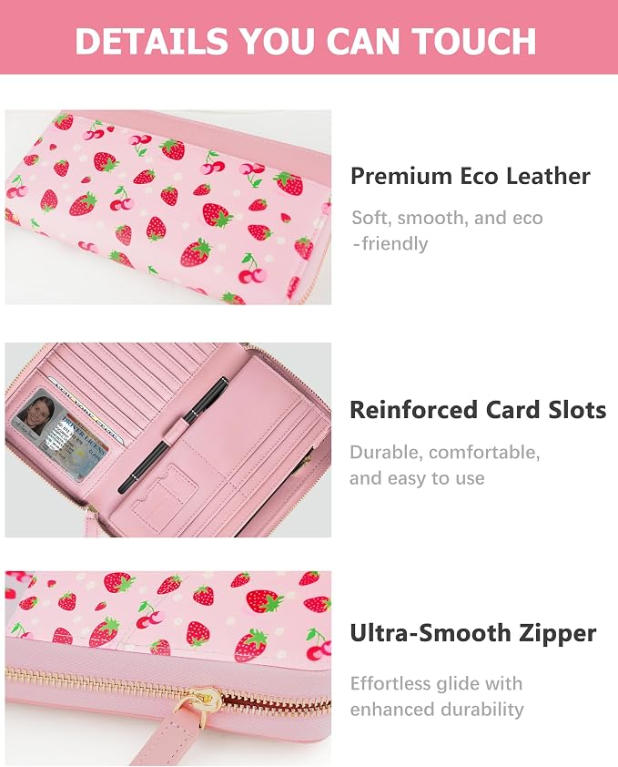 Large Travel Wallet for Women | RFID Blocking Zipper Wallet,Passport Holder Clutch with Wristlet