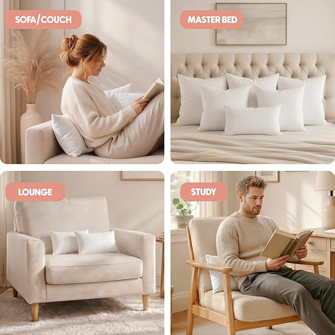Utopia Bedding 12x20 Pillow Inserts, White Throw Pillows for Couch, 2 Pack | 100% Virgin Filling, Indoor cushion inserts for bed, sofa & couch, Supportive & fluffy decorative pillows, Set of 2, White