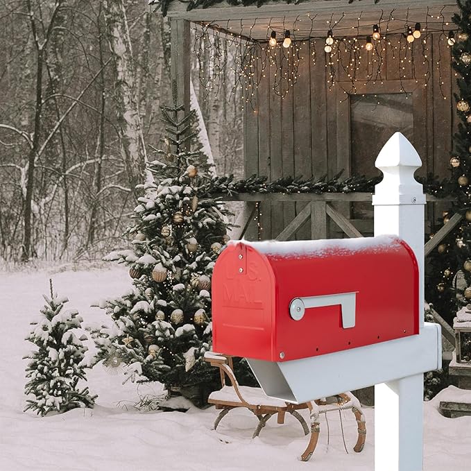 RAINHOL Metal Mailboxes for Outside Post Mount, Galvanized Steel Standard Mail Box, 20 x 8.9 x 6.7 inches, Medium Compacity, Red Mailbox