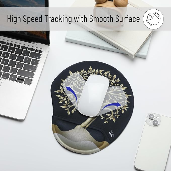 Mr. Pen- Ergonomic Mouse Pad with Wrist Rest, Golden Tree Design | Breathable Fabric with Memory Foam Cushion, Non-Slip Rubber Base, Gel Mouse Pad with Wrist Support
