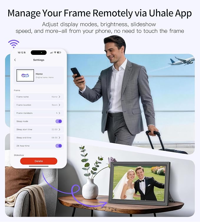 64GB 15.6" Large Digital Picture Frame, Uhale WiFi Electronic Photo Frames with 1920 x 1080 FHD IPS Touch Screen, Support Auto-Rotate Wall Mounted SD&USB Card, Share Photos/Videos from Phone Instantly