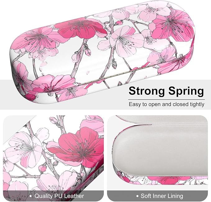 Hard Shell Leather Sunglasses Case,Classic Fashionable Cute Large Glasses Case for Women Men,Sunglass Eyeglasses