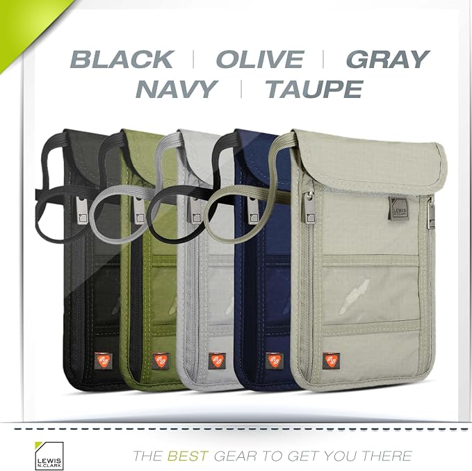 Lewis N. Clark RFID Blocking Stash Neck Wallet, Travel Pouch + Passport Holder for Women & Men, Black