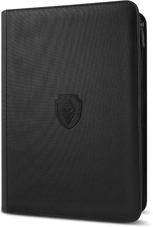 Premium Zip Card Binder, Fabmaker 9 Pocket Trading Card Binder, PU Cover Zipper Card Collection Album, Sturdy 360 Side-Loading Card Folder Holder for Game & Sports Cards, Black