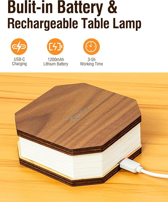 Originality Folding Accordion Lamp, Japanese Gift, LED Paper Lantern | Portable Wooden Table Lamp, Creative Japanese Paper Light with USB, Japanese Decor for Home & Bedroom & Library (Walnut )