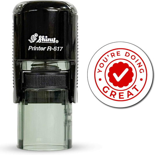 Shiny You're Doing Great Teacher Stamp, Round Self Inking Stamp for Classroom, Red Ink