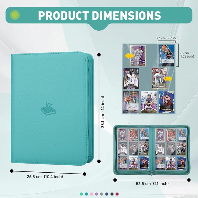 Trading Card Binder 9 Pocket, 360 Pockets Double-Sided Card Album, Premium PU Leather Zipper Card Holder for MTG, TCG, Sports & Game Cards, Must-Have for Collectors（Turquoise）