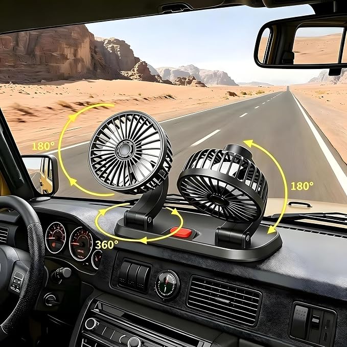 Dual Head 5V Car Fan for SUV Truck RV with No AC,Adjustable Car Cool Fan, Dual Head Design, 2-speed Adjustable, 360° Rotating Portable Car Fan,Powered by USB