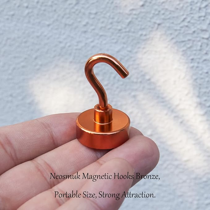 Neosmuk Magnetic Hooks, Heavy Duty 40lb+ Strong Magnet Hook for Cruise Cabins, Cruise Essentials 2026 for Hanging, Metal Wall Refrigerator Hangers (Bronze, 10 Pack)