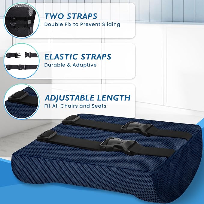 Lumbar Support Pillow for Office Chair, Back Support, Memory Foam, Blue | Improve Sitting Posture & Back Pain Relief. Lumbar Pillow Fits Office, Gaming & Car Chairs with Adjustable Dual Straps