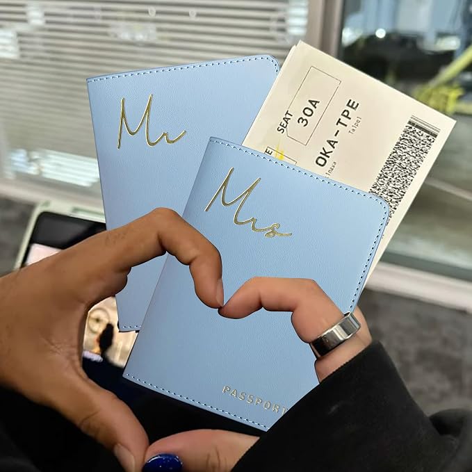 Mr&Mrs Gifts Matching Passport Covers for Mr and Mrs Honeymoon Essentials | Mr and Mrs Passport Holders，Engagement Gifts for Couples, Travel Essentials, Gift for Newlywed, Bride and Groom Gifts