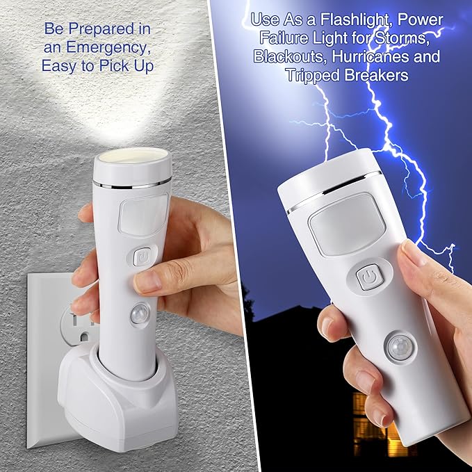 Enhon 6 Pack 4 in 1 LED Emergency Lights for Home Power Failure, Rechargeable Plug in Flashlight Motion Sensor Night Light, Automatic Turn On Power Outage Light for Home Hurricane Supplies (White)