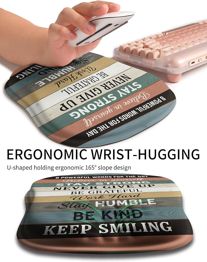 Hokafenle Ergonomic Wrist-Hugging Mouse Pad Wrist Support, U-Shaped Holding Wrist Rest Mousepad for Carpal Tunnel Pain Relief with Cushioned Memory Foam Slope Massage Bulge (10.2x8.3 in,Believe)