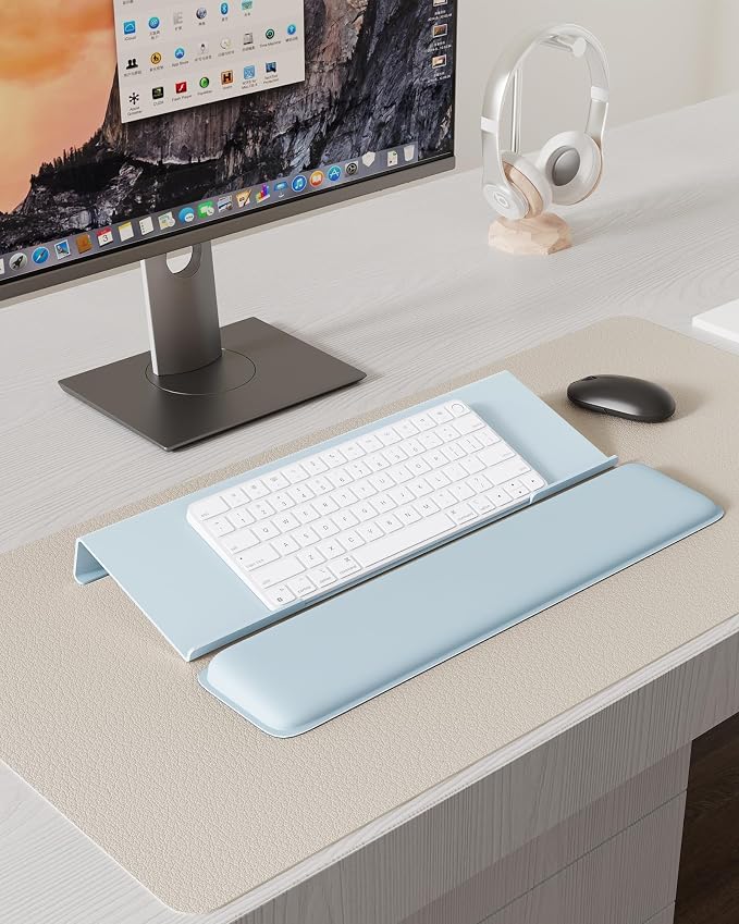 Laborio Computer Keyboard Wrist Rest, Keyboard Riser Stand for Desktop | Blue, Ergonomic Acrylic Keyboard Holder, Non-slip Wrist Pad, Pain Relief for Typing, Multiple Colors