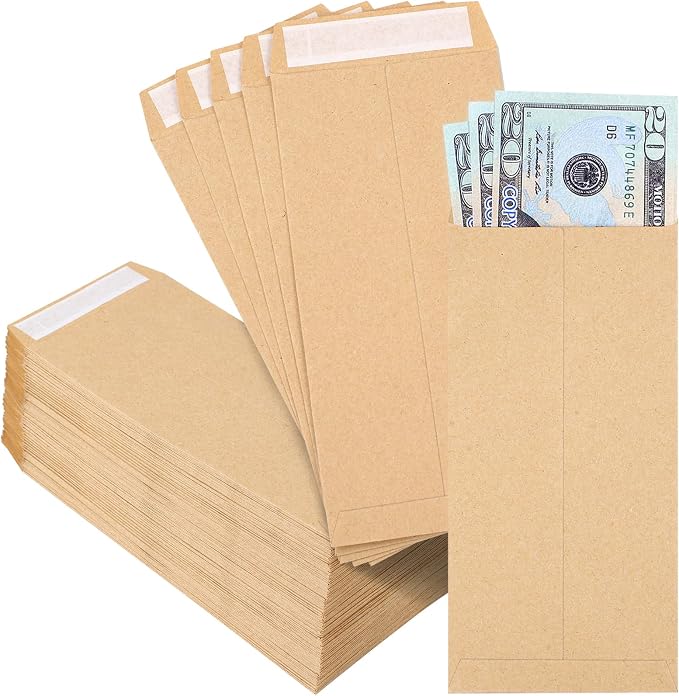 Joyberg 120 PCS Money Envelopes for Cash Kraft Paper, 6.5”x3.2” Small Cash Envelopes for Self-Adhesive, Money Saving Challenge Coin Envelopes for Coin, Check, Budget, Small Item Organizer