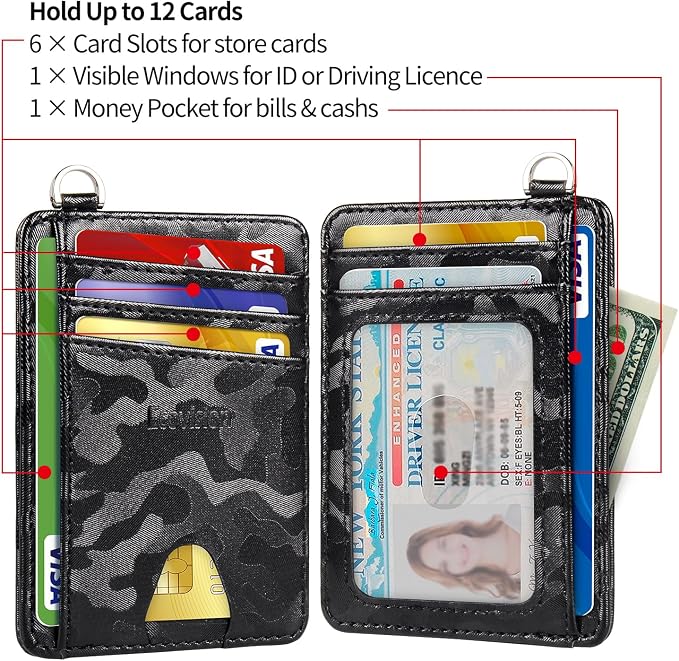 Slim Minimalist Front Pocket Wallet, RFID Blocking Credit Card Holder Wallet with Detachable D-Shackle for Men Women