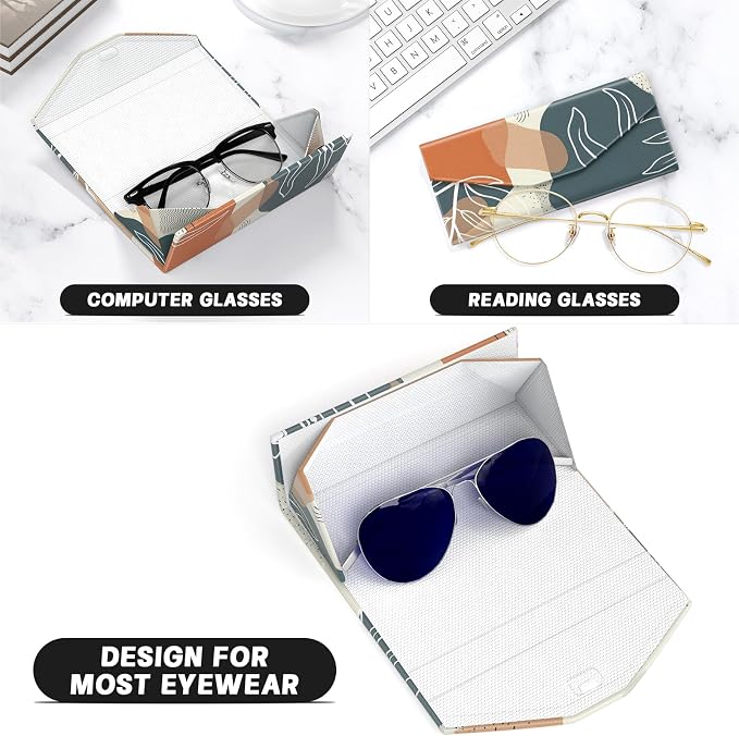 Sunglasses Case, Foldable Glasses Case, Magnetic PU Leather Hard Shell Folding Eyeglass Holder Box, Collapsible Unisex