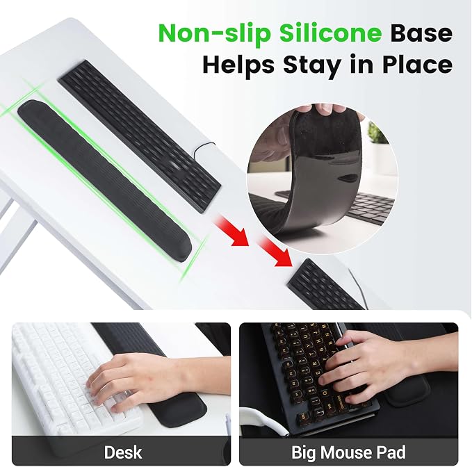 MEKASS Ergonomic Wrist Rest for Keyboard and Mouse, Soft Memory Foam Keyboard Wrist Rest Set with Non-Slip Silicone Base, Easy Typing, Pain Relief, Comfort for Office, Work, Gaming (Blue)