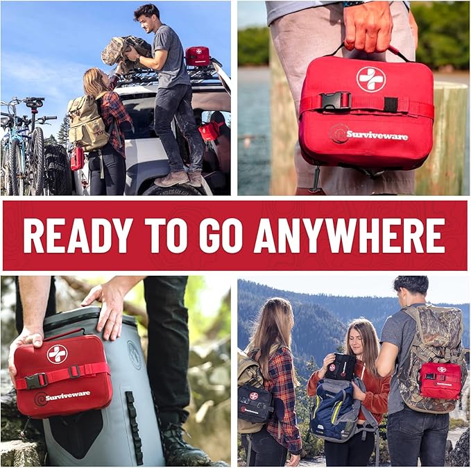 Surviveware 184 Pcs Comprehensive Waterproof Premium Survival First Aid Kit - Medical Emergency Kit for Travel Camping Gear, Home Essentials & Outdoor Emergencies - Survival Kit