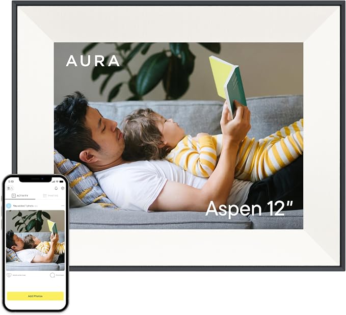 Aura 12" HD WiFi Digital Picture Frame – Free Unlimited Cloud Storage – Send Photos from Phone – No Subscription – Auto On/Off – Gift for Parents & Grandparents (Black Mat, 12")