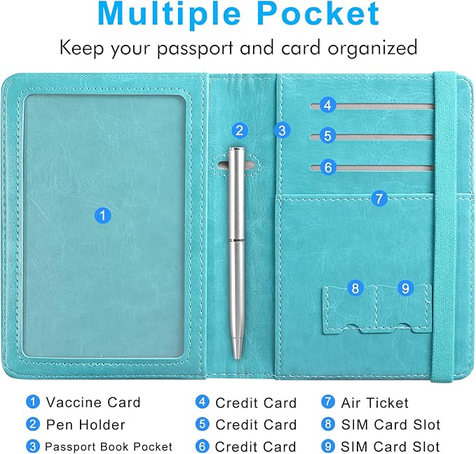 ACdream RFID BLOCKING Passport Holder Travel Wallet - Premium PU Leather Cover Passport book with Card Holder, Pen Slot, Keep Organization, and Travel Essentials for Women and Men, Blossom