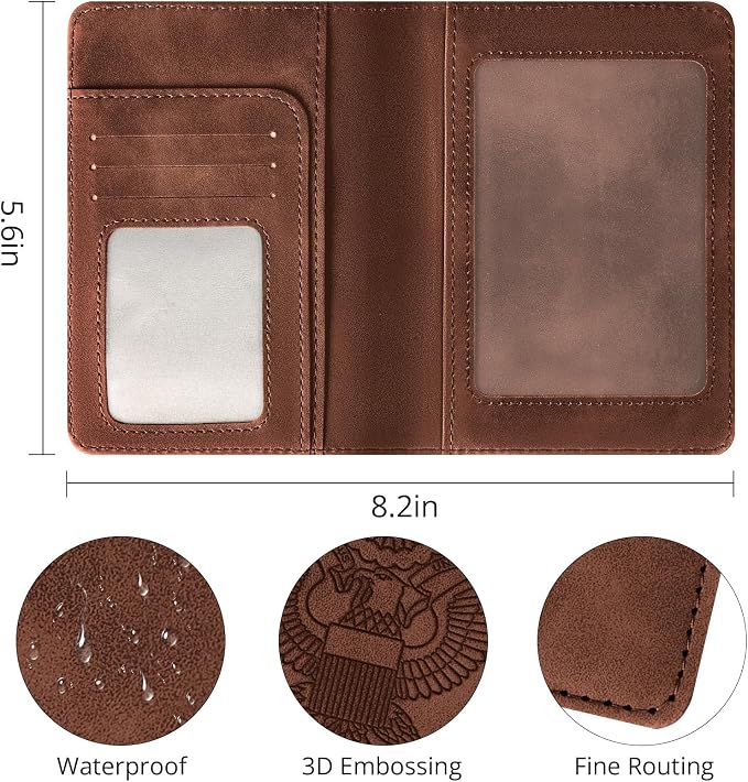 Passport Holder for Travel Essentials, RFID Blocking Passport Cover Wallet Card Case for Women and Men, PU Leather, Brown