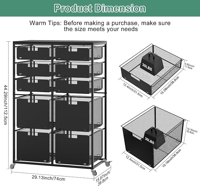 EasyPAG Rolling Storage Cart With 10 Drawers, Metal Craft Organizers with Wood Tabletop for Home, Letter/Legal Size Rolling File Cart for Office, Classroo and Dorm, Black