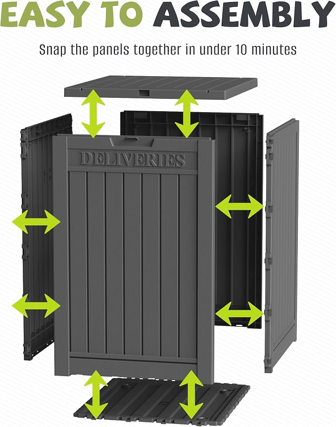 55 Gallon Package Delivery Boxes Outside Secure Waterproof Resin UV Resistant Lockable Mail Parcel Drop Mailbox Storage Deck Box for Outdoor Porch Patio Black