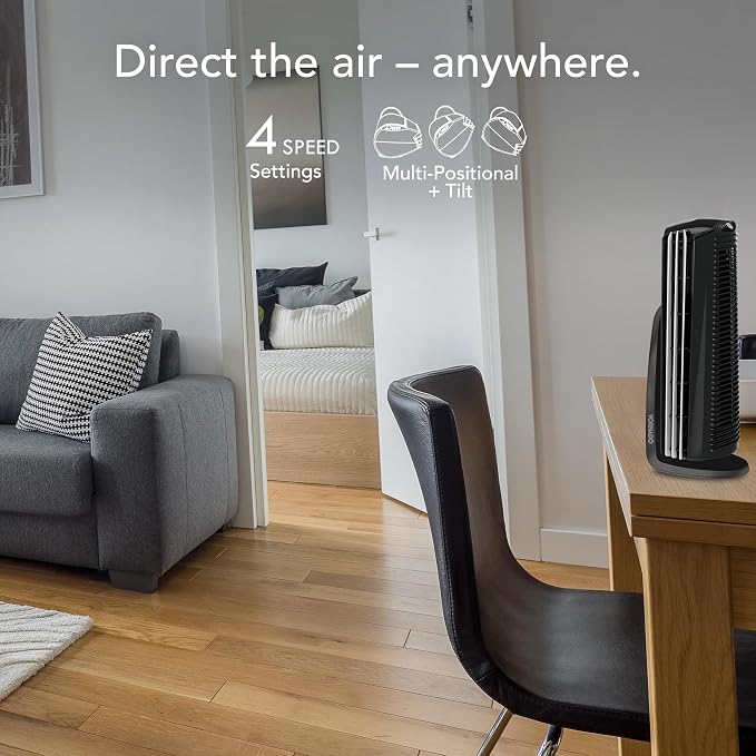 Vornado Duo Small Room Tower Air Circulator Fan, Black, 14 In.