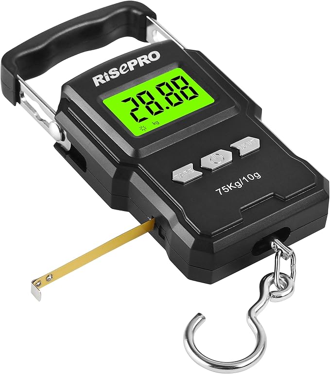 RISEPRO® 75Kg / 165Lb Digital Fish Scale with 39 Inch Ruler Electronic Luggage Balance Fishing Postal Hanging Hook Scale WHA08